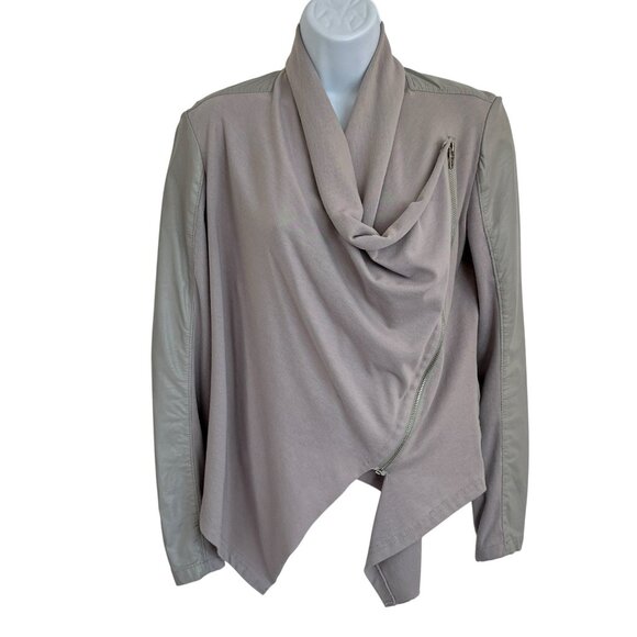 Blank NYC Womens Gray Asymmetrical Full Zip Drape Moto Jacket Faux Leather Small - Picture 1 of 16